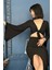 Siyah Yarasa Kollu Anvelop Crop Bluz 1