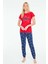 Kadın Kırmızı Yuvarlak Yaka Pijama Takımı 16903 1