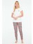 Kadın Ekru Yuvarlak Yaka Pijama Takımı 16913 1