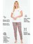 Kadın Ekru Yuvarlak Yaka Pijama Takımı 16913 4