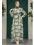 - Çiçek Desenli Haki Tesettür Elbise 27939HK 1