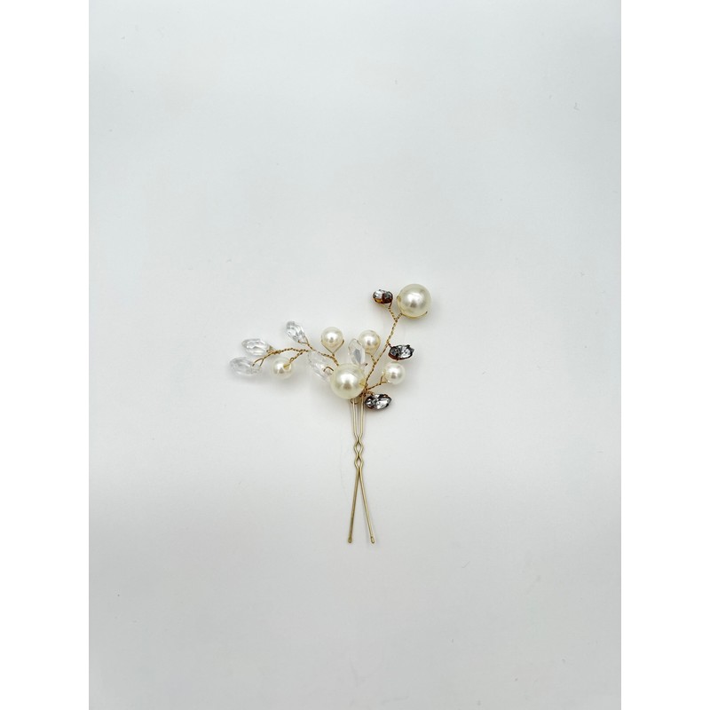 Pearly Handmade Incili Beyaz Taşlı Gold Firkete Saç Aksesuarı Topuz Tokası