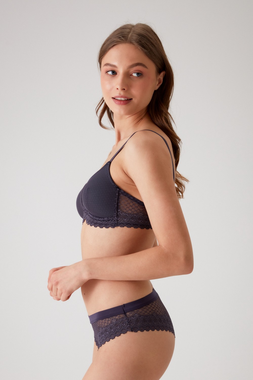 Pierre Cardin Blueberry 4832 Lucca Pedli Balensiz Dantelli Comfy Sütyen ve Brazilian / Iç Çamaşır Takımı görsel 5