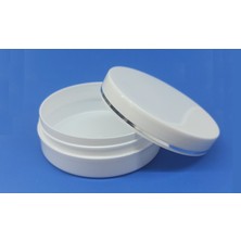 Demet Home 50 Adet 150 ml Yassı Beyaz Lüx Şeritli Boş Kozmetik - Pomat - Krem - Hobi Kutusu Plastik Krem Kavanozu Siyah - Beyaz Seçenekli