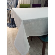 Stay Home Keten Dokulu Masa Örtüsü Beyaz