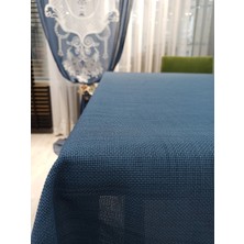 Stay Home Keten Dokulu Masa Örtüsü Indigo Mavi