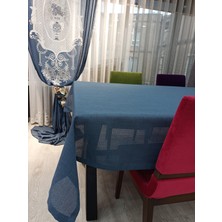 Stay Home Keten Dokulu Masa Örtüsü Indigo Mavi 6 Peçete Tk