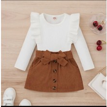 Kids Çocuk Kidscocuk Kız Çocuk Kışlık Kadife Etekli Takım Yeni Sezon Fırfırlı Bluz