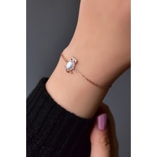 925 Ayar Gümüş Rose Kaplama Beyaz Opal Baykuş Bileklik