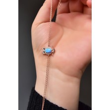 925 Ayar Gümüş Rose Kaplama Mavi Opal Baykuş Bileklik