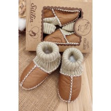 Sitilin Organik Deri Unisex Bebek Patik Içi Yünlü Doğal Bebek Çorap STL6042