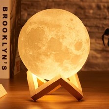 Çılgıntrend 3D Ay Mom Sarı Renk Gece Lambası ve Dolunay Ay Gezegen Işıklı Cam Küre