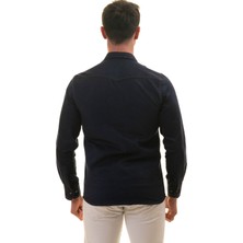 Exve Exclusive Lacivert Süet Çift Cepli Pamuk Western Stil Pamuk Slim Fit Gömlek