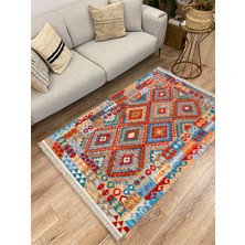 Kilim Home Cotton Serisi Açık Mavi Tonunda Baklavalı Geometrik Desen Dekoratif Dokuma Taban Kilim