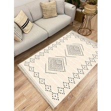Kilim Home Cotton Serisi Krem Tonlarında Geometrik Eskitme Desen Dekoratif Dokuma Taban Kilim