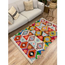 Kilim Home Cotton Serisi Multy Tonlarında Eskitme Desen Dekoratif Dokuma Taban Kilim