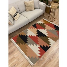 Kilim Home Cotton Serisi Multy Tonlarında Geometrik Baklavalı Desen Dekoratif Dokuma Taban Kilim