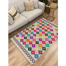 Kilim Home Cotton Serisi Multy Tonlarında Geometrik Baklava Desen Dekoratif Dokuma Taban Kilim