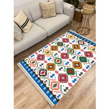 Kilim Home Cotton Serisi Multy Tonlarında Geometrik Desen Dekoratif Dokuma Taban Kilim
