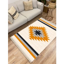 Kilim Home Cotton Serisi Krem Tonlarında Eskitm Desen Dekoratif Dokuma Taban Kilim