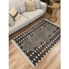 Kilim Home Cotton Serisi Hasır Görünümlü Iç Içe Kareler Eskitme Etnik Desen Dekoratif Dokuma Taban Kilim