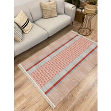 Kilim Home Cotton Serisi Kahve Tonlarında Eskitme Etnik Çizgi Desenli Dekoratif Dokuma Taban Kilim