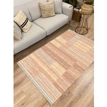 Kilim Home Cotton Serisi Kahve Tonlarında Hasır Görünmlü Eskitme Desen Dekoratif Dokuma Taban Kilim