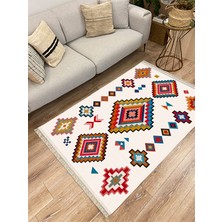 Kilim Home Cotton Serisi Multy Tonlarında Iskandinav Eskitme Desenli  Dekoratif Dokuma Taban Kilim