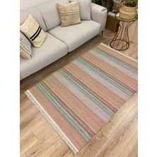 Kilim Home Cotton Serisi Multy Tonlarında Çizgili Eskitme Etnik Desenli  Dekoratif Dokuma Taban Kilim