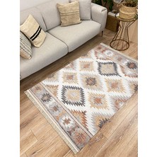 Kilim Home Cotton Serisi Ekitme Kahve Tonlarında Otantik Naturel Desen Dekoratif Dokuma Taban Kilim