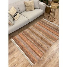 Kilim Home Cotton Serisi Koyu Kahve Tonlarında Mermer Görünümlü  Otantik  Dekoratif Dokuma Taban Kilim