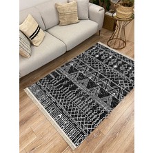 Kilim Home Cotton Serisi Siyah Beyaz Iskandinav Otantik Desen Dekoratif Dokuma Taban Kilim