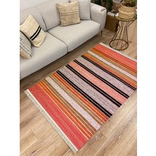 Kilim Home Cotton Serisi Hasır Görümlü Çıtır Düz Çizgili Eskitme Desen Dekoratif Dokuma Taban Kilim