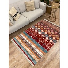 Kilim Home Cotton Serisi Multy Tonlarında Geometrik Antika Desenli Çift Taraflı  Dekoratif Dokuma Taban Kilim