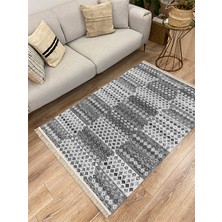 Kilim Home Cotton Serisi Gri Tonlarında Geometrik Eskitme Desen Dekoratif Dokuma Taban Kilim