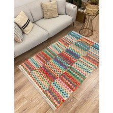 Kilim Home Cotton Serisi Multy Tonlarında Geometrik Eskitme Desen Dekoratif Dokuma Taban Kilim