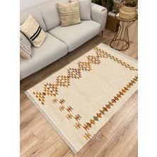 Kilim Home Cotton Serisi Multy Tonlarında Hasır Görünümlü Geometrik Eskitme Desen Dekoratif Dokuma Taban Kilim