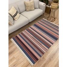 Kilim Home Cotton Serisi Kahve Tonlarında Zikzaklı Eskitme Otantik Etnik Desen Dekoratif Dokuma Taban Kilim