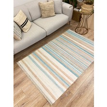 Kilim Home Cotton Serisi Multy Tonlarında Düz Çıtır Çizgili Eskitme Desen Dekoratif Dokuma Taban Kilim