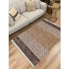Kilim Home Cotton Serisi Kahve Tonlarında Baklava Eskitme Otantik Desenli  Dekoratif Dokuma Taban Kilim