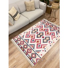 Kilim Home Cotton Serisi Multy Tonlarında Geometrik Hasır Görünümlü  Otantik  Dekoratif Dokuma Taban Kilim
