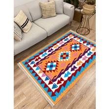 Kilim Home Cotton Serisi Multy Tonlarında Otantik Eskitme Geometrik Desen Dekoratif Dokuma Taban Kilim
