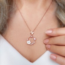 Vaoov 925 Ayar Gümüş Sedef Çiçekli Taşlı Kelebek Kolye