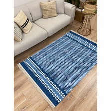 Kilim Home Cotton Serisi Siyah Beyaz Geometrik Etnik Eskitme Desenli Dekoratif Dokuma Taban Kilim