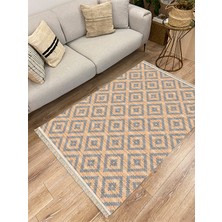 Kilim Home Cotton Serisi Hasır Görünümlü Çıtır Baklava Eskitme Desen Dekoratif Dokuma Taban Kilim