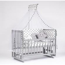 Bebeget Süper Natural ahşap Beşik 4 Kademeli Gri Anne Yanı Sallanır Bebek Beşiği 60X120 -Uyku Seti+Yatak G3