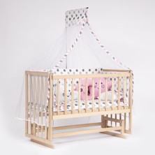 Bebeget Süper Full Natural Ahşap Beşik 4 Kademeli Anne Yanı Sallanır Bebek Beşiği 60X120 -S09 Uyku Set+Yatak