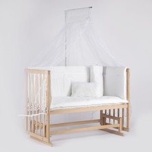 Bebeget Süper Full Natural Ahşap Beşik 4 Kademeli Anne Yanı Sallanır Bebek Beşiği 60X120 -S01 Uyku Set+Yatak