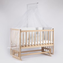 Bebeget Süper Full Natural Ahşap Beşik 4 Kademeli Anne Yanı Sallanır Bebek Beşiği 60X120 -S01 Uyku Set+Yatak