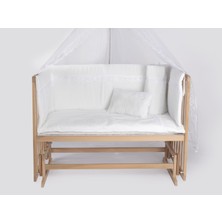 Bebeget Süper Full Natural Ahşap Beşik 4 Kademeli Anne Yanı Sallanır Bebek Beşiği 60X120 -S01 Uyku Set+Yatak